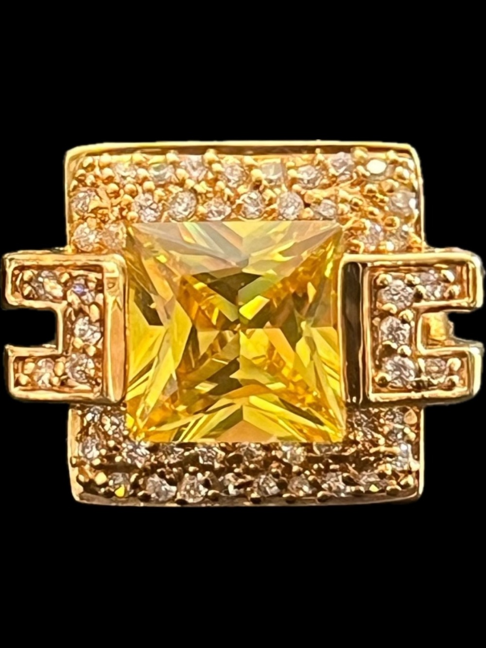 Fancy Princess Cut Canary Micro Pave Set Cz Diamond Cocktail statement Ring Gold